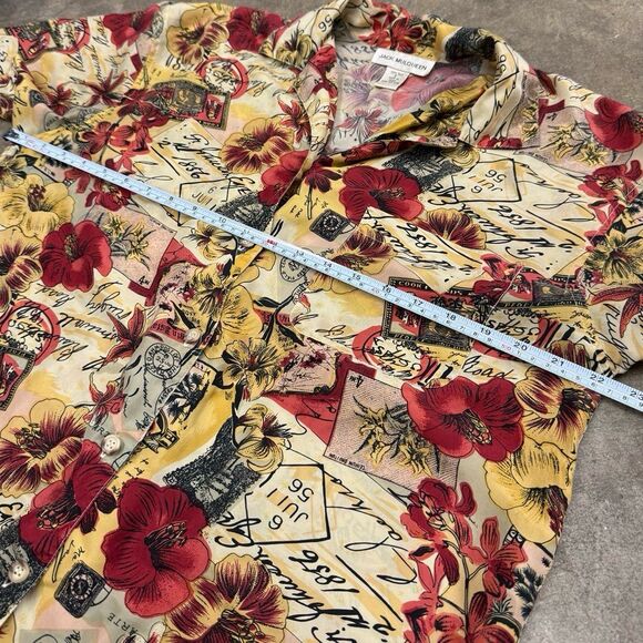 Vintage retro y2k Jack Mulqueen 100% silk floral Hawaiian  printed button down - Picture 3 of 4